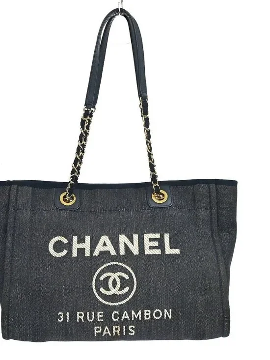Chanel Navy Denim Deauville 2way Shoulder Tote Handbag NQ11490
