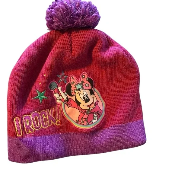 Disney Minnie Mouse I Rock Kids Beanie - Red and Purple