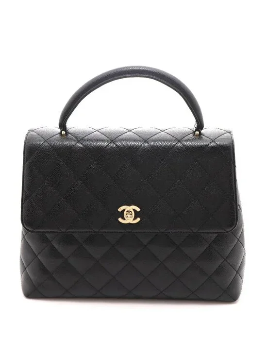 Chanel Quilted Handle Handbag Caviar Leather Black