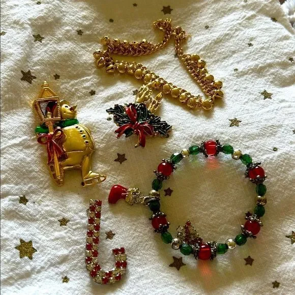Festive Holiday Brooch and Bracelet Set