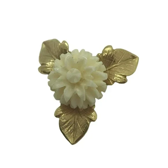 Signed Wells Celluloid 12K‎ Gold Filled Flower Brooch/Pin small Dainty