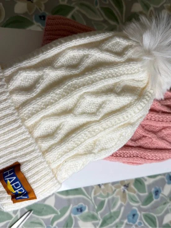 Cream Cable Knit Pom Beanie for Kids or Adults
