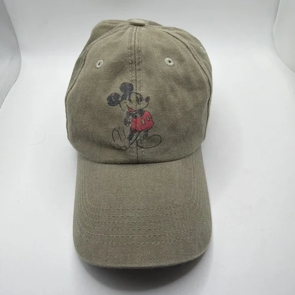 Disney Parks Distressed Mickey Mouse Adjustable‎ Cap Hat Military Army Green