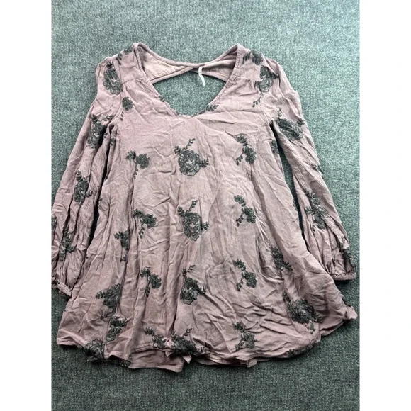 Free People Emma Austin Dress Womens XS Embroidered Long Sleeve Cut Out Back