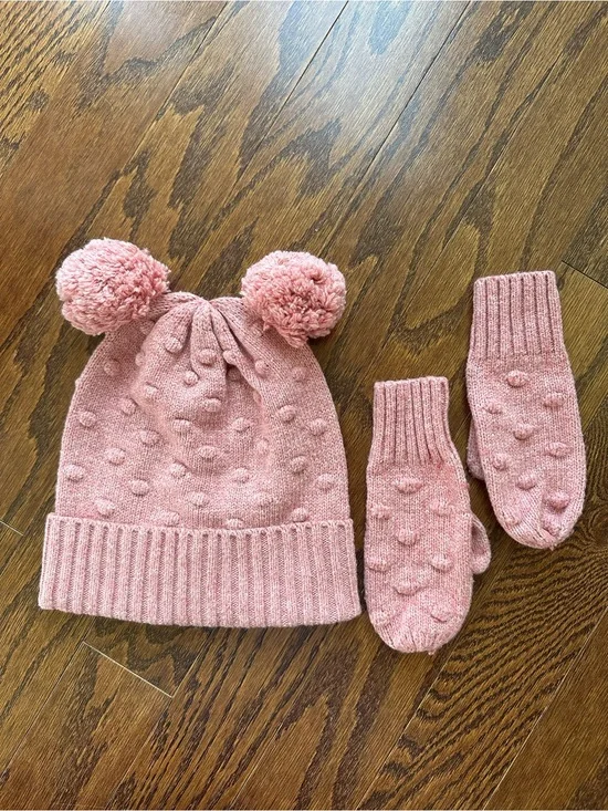 JCrew CrewCuts Pom-Pom Beanie and Mittens Set - Pink