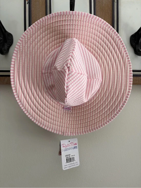 Ruffle Butts Pink and White Striped Wide-Brim Sun Hat