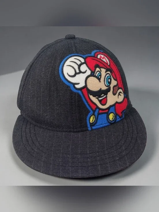 Super Mario Bros Hat (Nintendo) Black Pin-Striped Youth Small/Medium