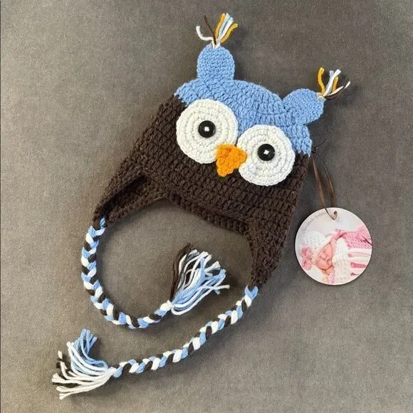 Daisy Baby Toddler Owl Beanie in Blue Photography 12-24 month NWT