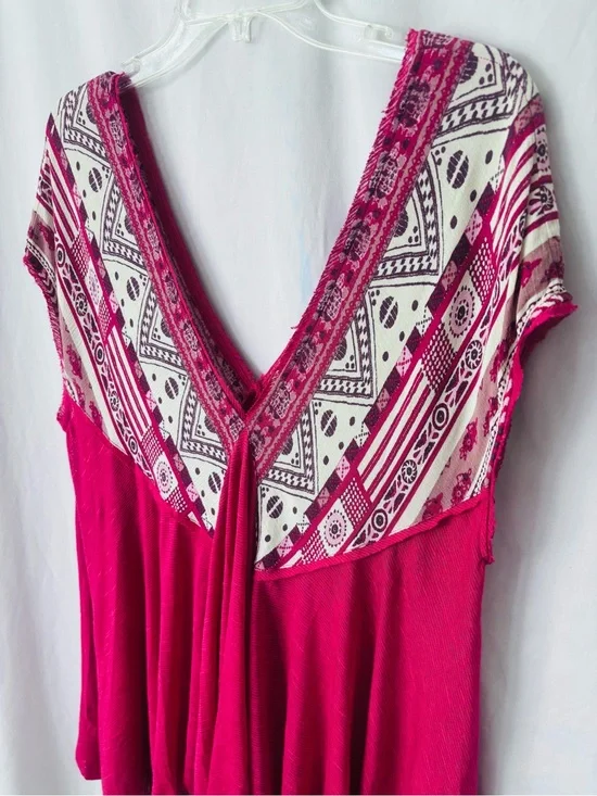 Free People V Neck Tunic Top Raw Edge High Low Womens M