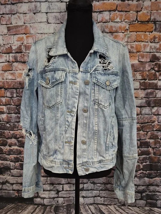 Free People Light Blue Distressed Denim Jacket