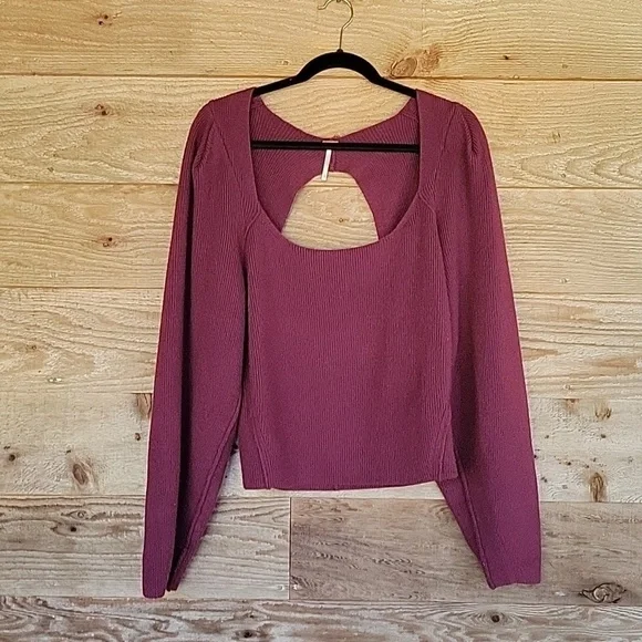 Free People Size Large Pomegranate Wine Saffron Open Back Sweater NWT