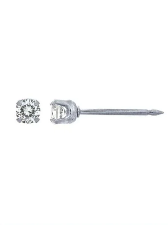 Inverness 14 Karat White Gold 3mm Cubic Zirconia Stud Earrings NIB