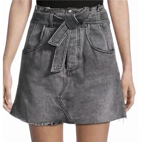 We The Free People Sz 25 Washed‎ Black East of Eden Paper Bag Jean Skirt