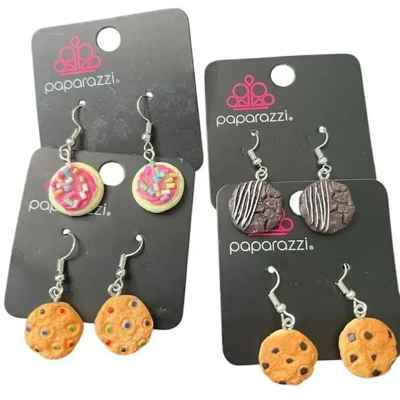 NWOT 4 different pair of Paparazzi Kids Cookie pierced Earrings Brown and Orange