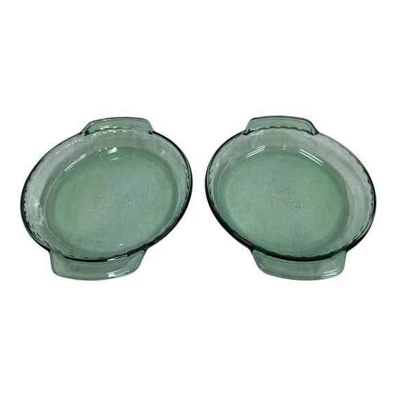 Anchor Hocking Fire-King Green Glass Deep Pie Plate 9in 1Qt Set of 2 1075