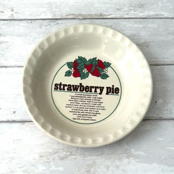 Vintage 10in Pie Plate Baking Dish Strawberry Pie Recipe