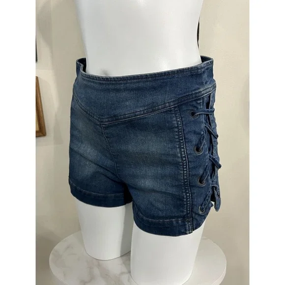 Free People Dark Blue Lace-Up Side High-Rise Denim Shorts Size 29