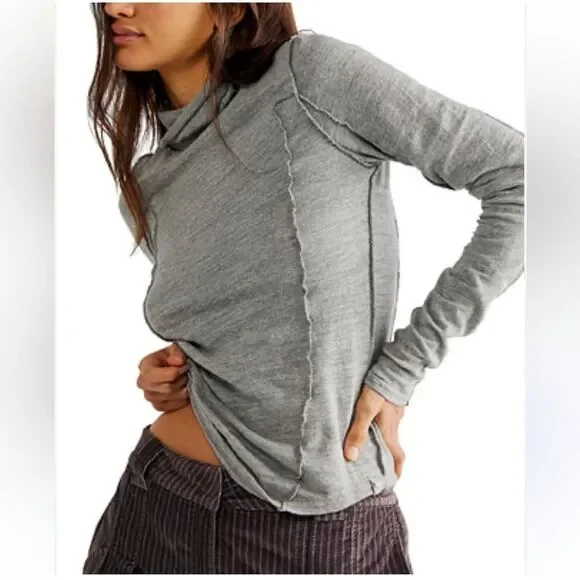 Free People Women's Everyday Layering Cotton Knit Top size XS in Gray