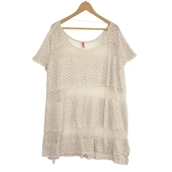 Free People Sheer Unconventional Lace Overlay Tunic Long Blouse Boho Dress Ivory