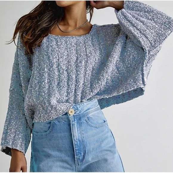 FREE PEOPLE Good Day Sweater Size L‎ Oversized Boxy Cropped Soft Loose Fit Cozy
