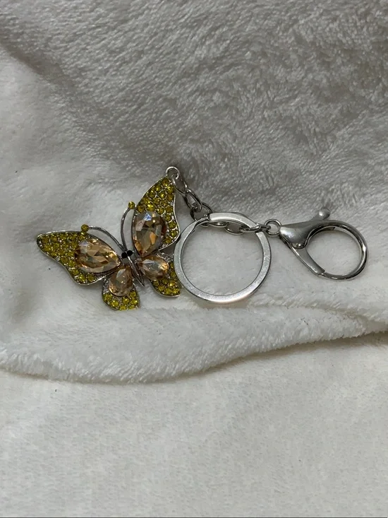 Crystal Butterfly Keychain Charm in Yellow and Champagne