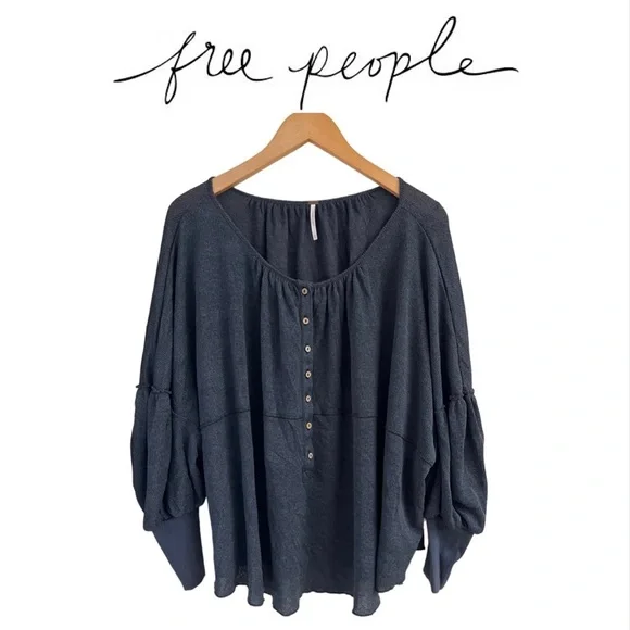 FREE PEOPLE “Marla” Women’s Textured Sheer Henley/ Oversized/ Size S/ MSRP $98‎
