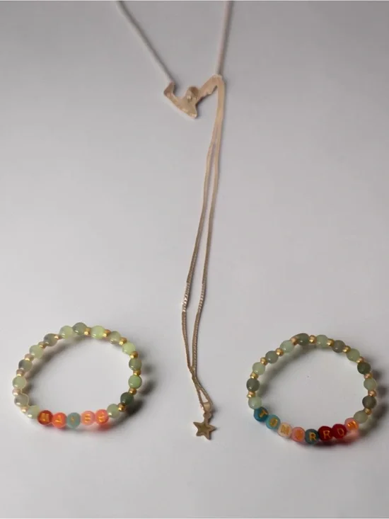 Beaded Name Bracelet green Star Necklace Maybe tomorrow inspired bye freya skye