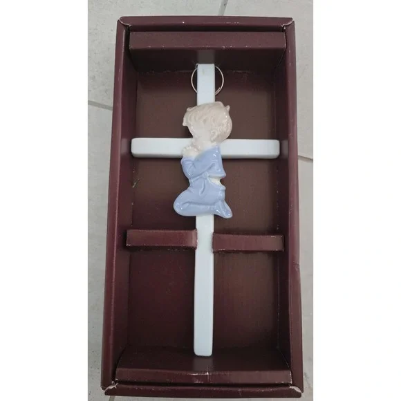 NIB VTG 1985 The Valencia Coll. Baby Boy‎ Porcelain Cross Roman Catholic Kitsch