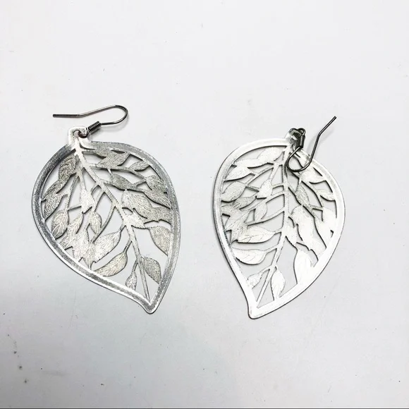 Faux Silver Leaf Earrings
