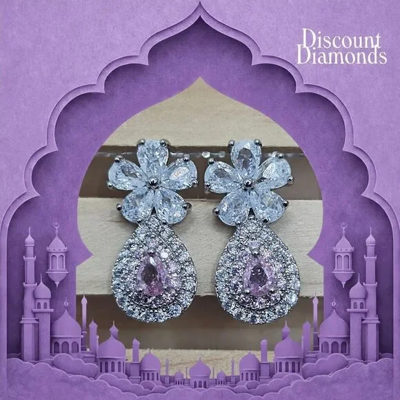 Pink Pear Cut & White Topaz Earrings 925 Sterling Silver