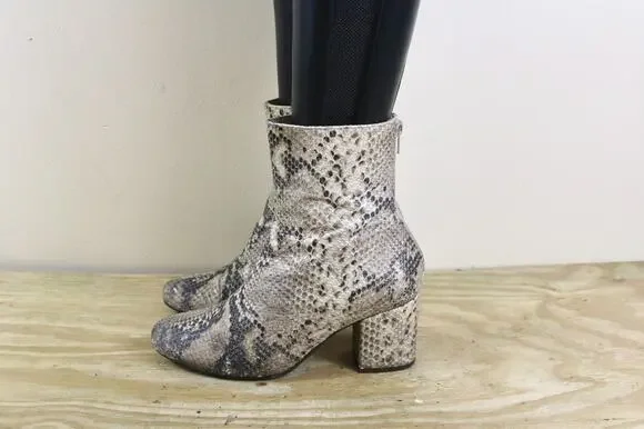 Free People Boots 6.5 Brown Snake Print Leather Cecile Ankle bootie Boho