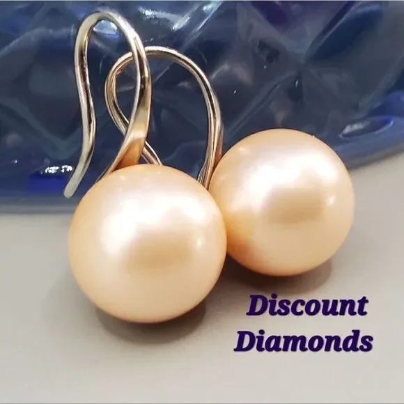 Peach South Sea Shell 8 mm Pearl Fish Hook Earrings 925 Silver