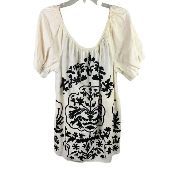 Free People Ivory Fiona‎ Mini Dress Size L New w/o Tags Puff Sleeve Pockets