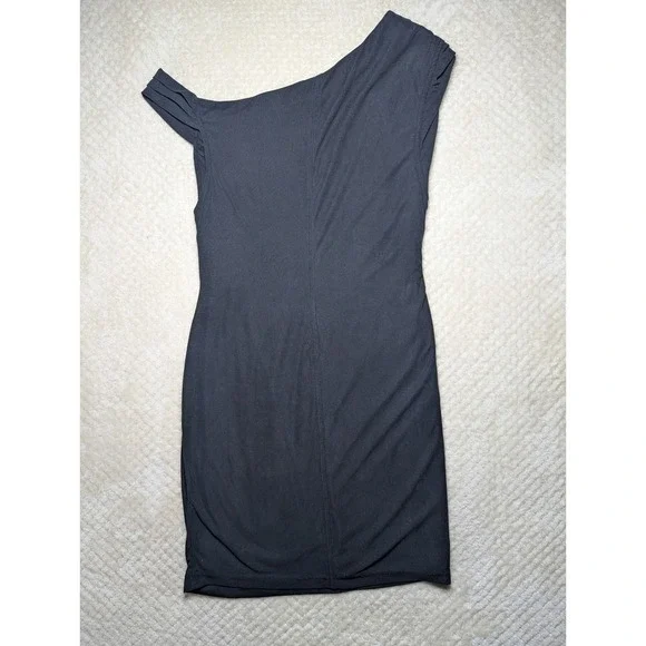 Free People‎ One Shoulder Dress Womens Small S Black Ribbed Knit Bodycon Mini