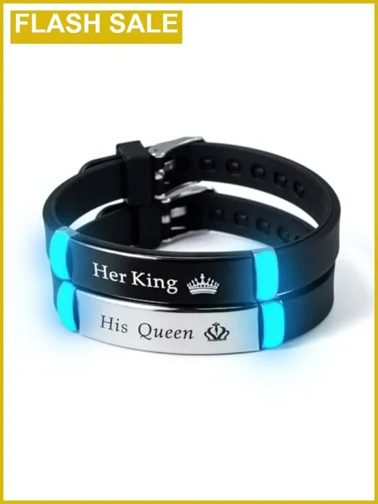 Couple Crown Bracelets Set Luminous King Queen Adjustable Silicone