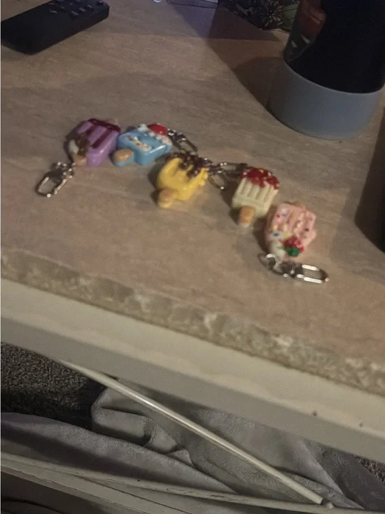 Cute Assorted Dessert Charm Keychains - Pink, Purple, Blue, Yellow, Cream