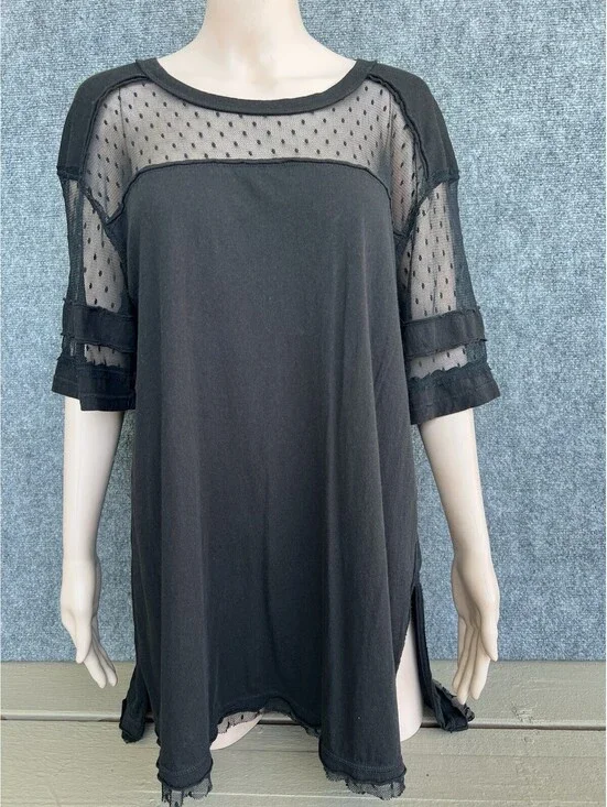 Free People Womens Black Mesh Jersey Mini T Shirt Dress Size XS.