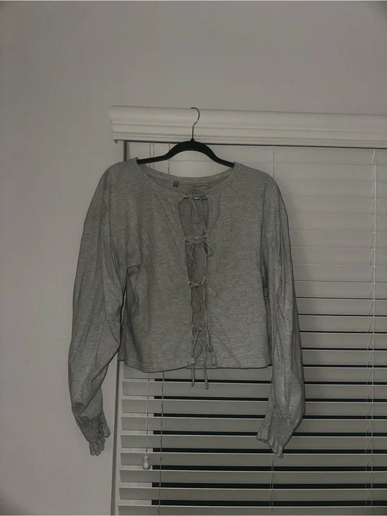 Free People Gray Lace-Up Front Long Sleeve Sweatshirt