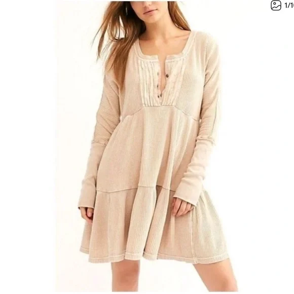 Free People Tan Jolene Waffle Knit Mini Dress Size XS