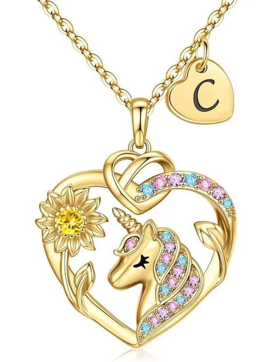 Sunflower Unicorn Initial Necklace - Perfect Gift for Girls & Kids, Cute Jewelry