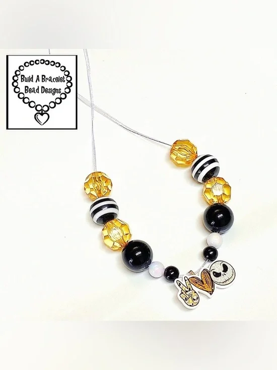 Handmade Peace Love Jack Skellington Nightmare Before Christmas Necklace
