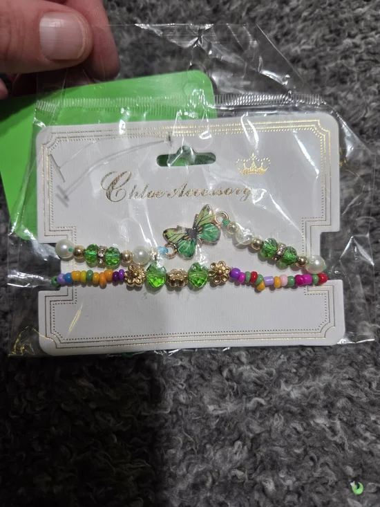 Green Butterfly Beaded Bracelet Set
