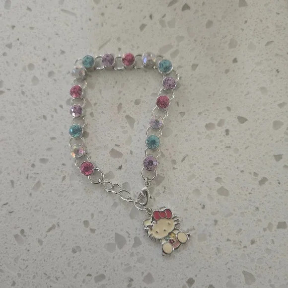 Sanrio Hello Kitty Charm Bracelet Rhinestone Pastel Enamel 2007 Vintage Boxed