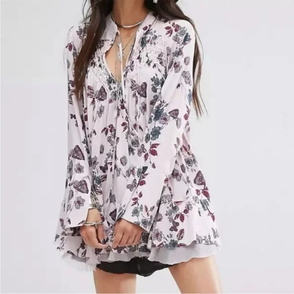 NEW Free People 'Pebble' Crepe So Fine Smocked Tunic Top