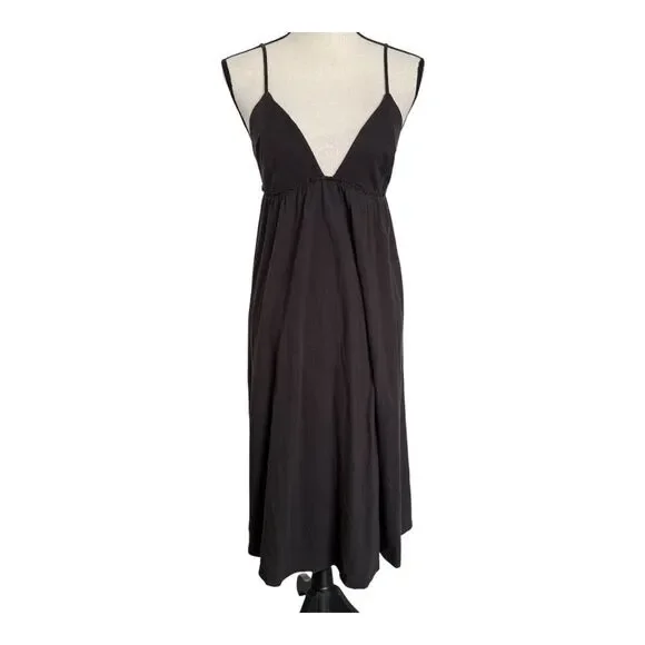 Free People Beach Black A-line Spaghetti Strap Deep V-Neck Midi Dress Womens S