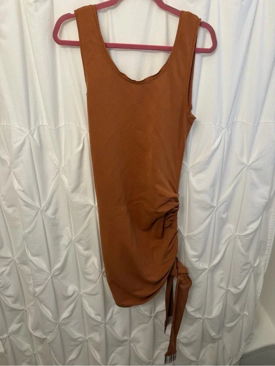 FREE PEOPLE - SZ M- Women's Rust Brown Tank Dress with Side rouching Tie w/bead