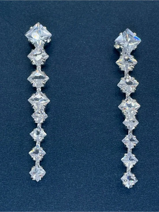 Swarovski Crystal Elements White Princess Cut Linear Dangle Bridal Earrings
