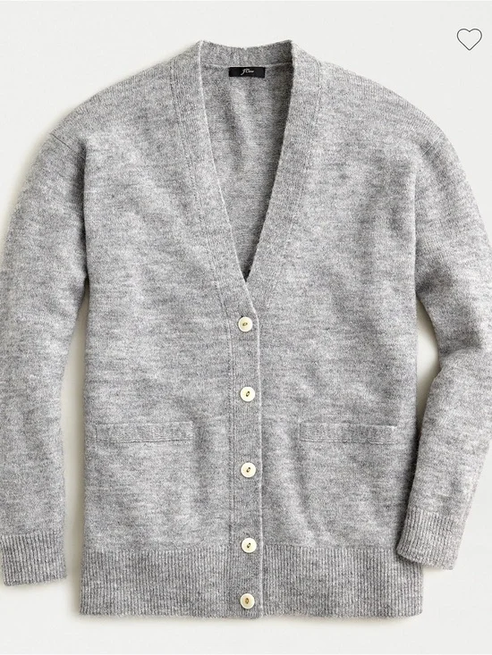 J. Crew Heather Gray V-Neck Button-Front Cardigan made with Alpaca and Merino