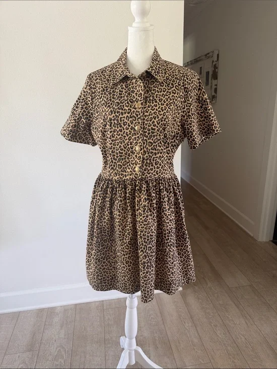 J. Crew Leopard Print Button-Front Mini Dress - Tan & Black