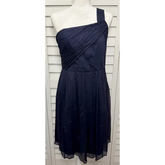 J. Crew One Shoulder 100% Silk Dress Evening Party Women's Size 10 NWT Navy